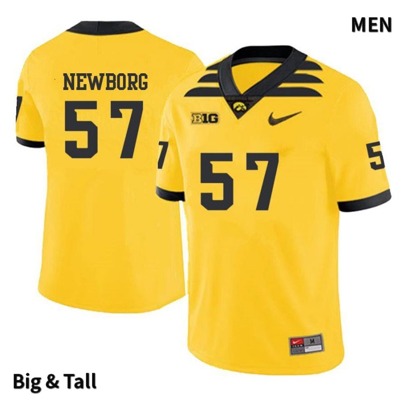 Men's Iowa Hawkeyes NCAA #57 Jake Newborg Yellow Authentic Nike Big & Tall Alumni Stitched College Football Jersey HF34E36AV